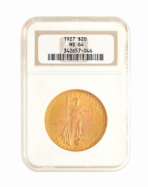 1927 $20 GOLD ST. GAUDENS, MS64, NGC