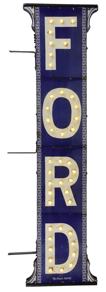 OUTSTANDING FORD AUTOMOBILES BULB LIT PORCELAIN SIGN. 