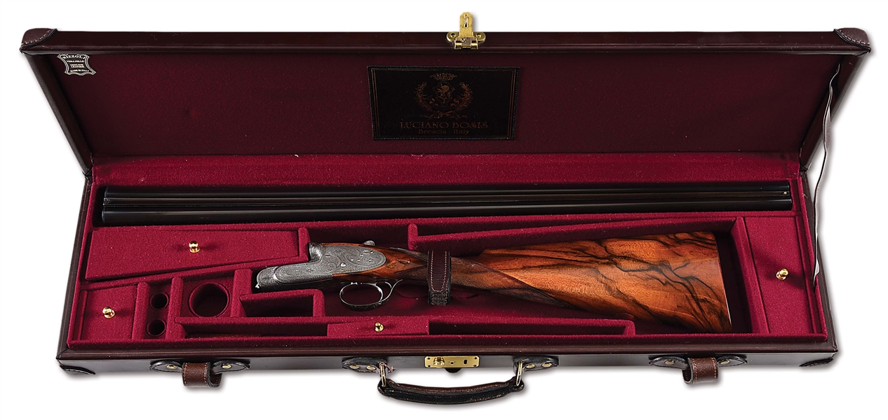 (M) LUCIANO BOSIS MICHELANGELO 20 GAUGE SIDE BY SIDE SHOTGUN WITH STUNNING PEDRETTI ENGRAVING.