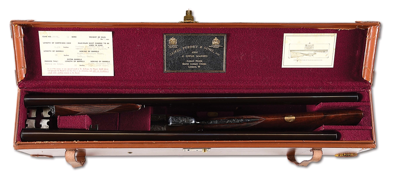 (C) AN ATTRACTIVELY ENGRAVED 12 GAUGE J. PURDEY & SONS BEST QUALITY SLE SIDE BY SIDE GAME GUN, 2 BARREL SET.