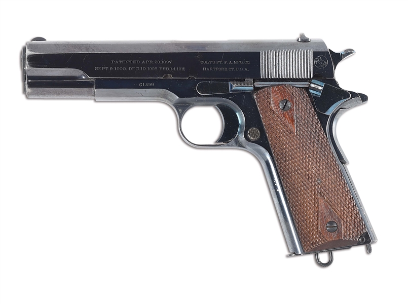 (C) HIGH CONDITION 1ST YEAR PRODUCTION COLT 1911 COMMERCIAL SEMI-AUTOMATIC PISTOL WITH FACTORY LETTER.