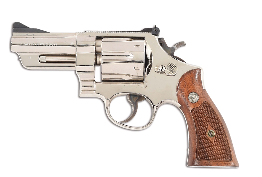 (C) HIGH CONDITION RARE SMITH & WESSON PRE-MODEL 27 DOUBLE ACTION REVOLVER WITH FACTORY LETTER AND NICKEL FINISH.