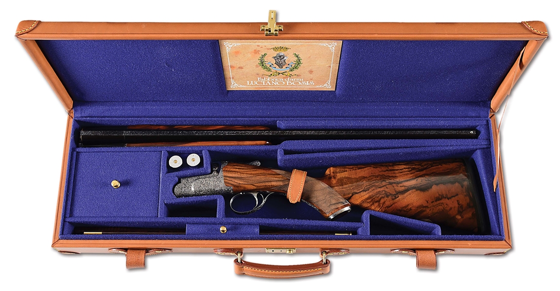 (M) LUCIANO BOSIS WILD 12 GAUGE OVER/UNDER GAME GUN WITH WIDE CUT FLORAL SCROLL BY PEDRETTI.