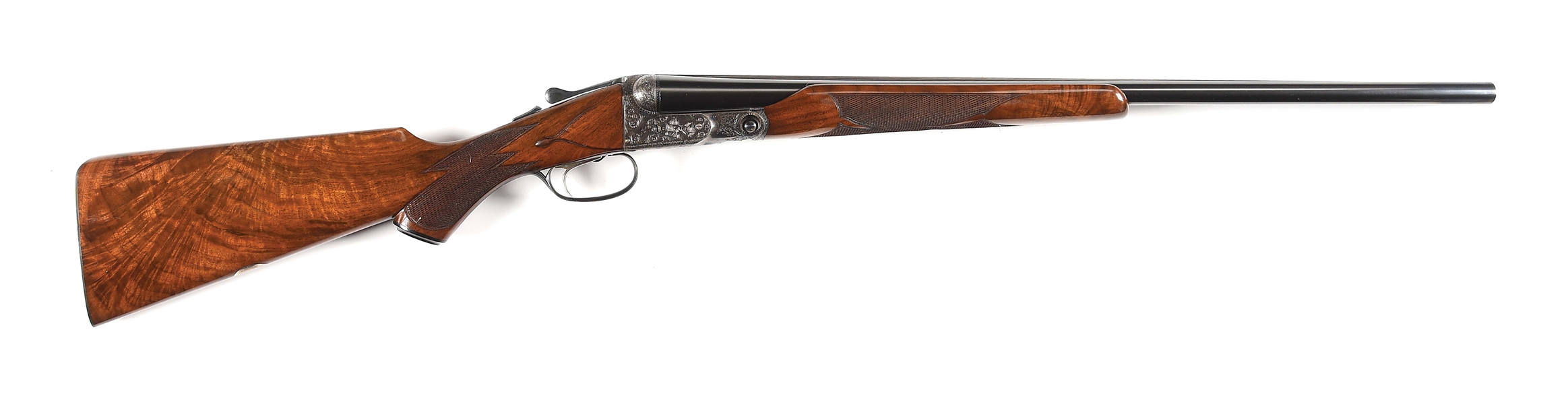 (C) PARKER BROS. DHE 16 BORE SIDE BY SIDE SHOTGUN WITH CASE.