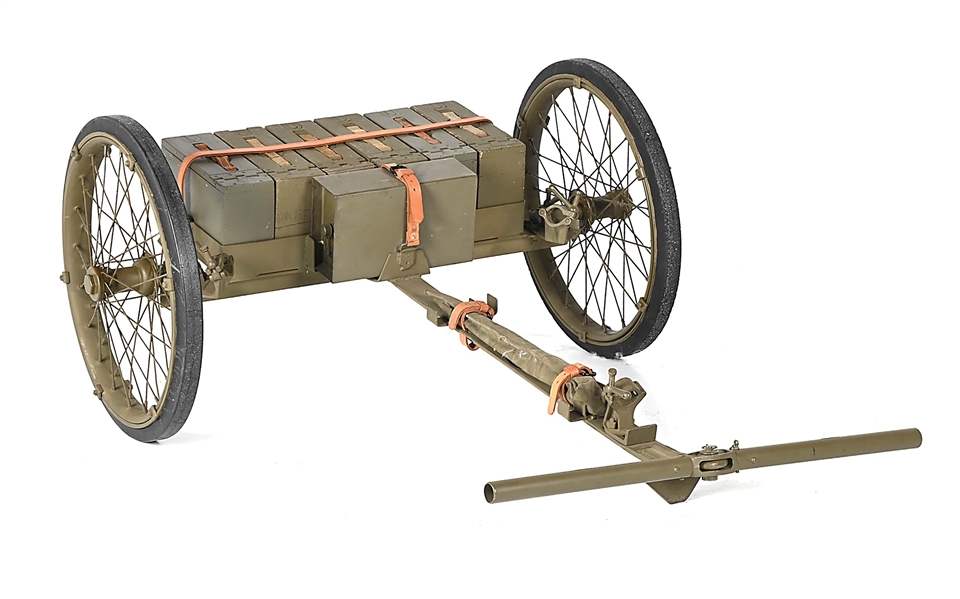 HIGH CONDITION AND VERY RARE ORIGINAL M1 CART FOR TRANSPORTING THE BROWNING MACHINE GUN, TRIPOD, AMMUNITION AND ACCESSORIES.