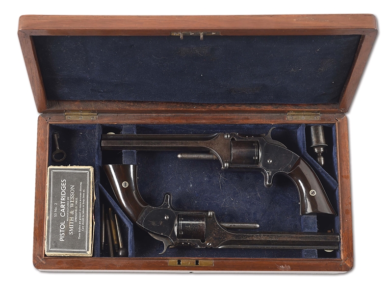 (A) HISTORIC CASED PAIR OF SMITH & WESSON NO. 2 ARMY REVOLVERS ATTRIBUTED TO GENERAL GRENVILLE DODGE, FAMED RAILROAD MAN.