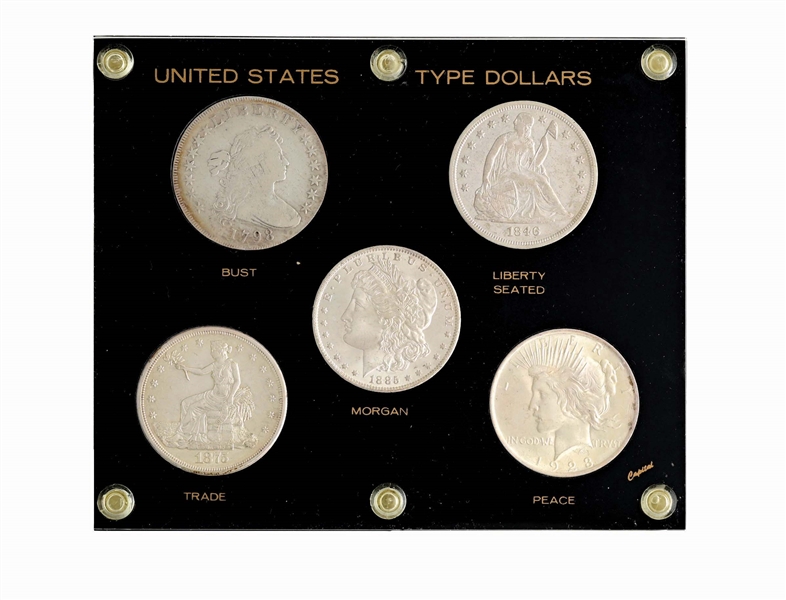 LOT OF 5: SILVER DOLLARS, ALL RAW.