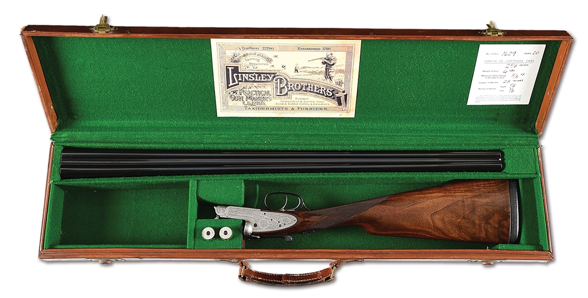(C) LINSLEY BROTHERS 20 BORE SIDE BY SIDE SHOTGUN.