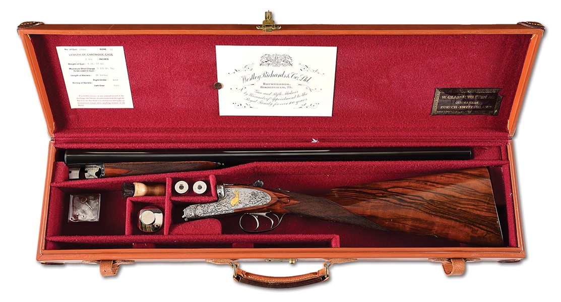 (M) WESTLEY RICHARDS SLE 12 GAUGE SIDE BY SIDE SHOTGUN WITH CASE, ENGRAVED BY KEITH THOMAS