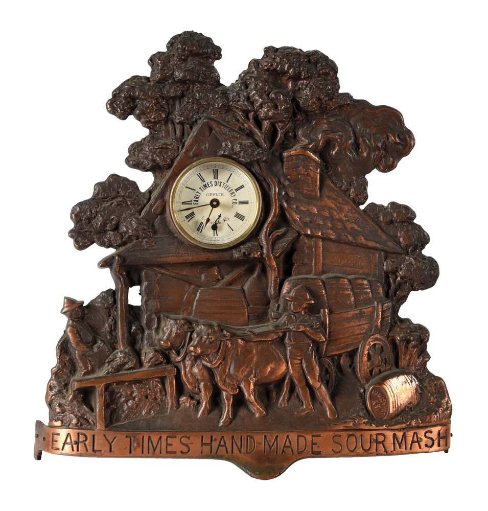 EARLY TIMES HANDMADE SOUR MASH ADVERTISING CLOCK.
