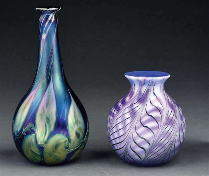 LOT OF 2: ART GLASS VASES BY DAVID LOTTON