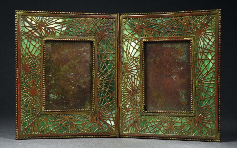 TIFFANY STUDIOS PINE NEEDLE DOUBLE-SIDED PICTURE FRAME.
