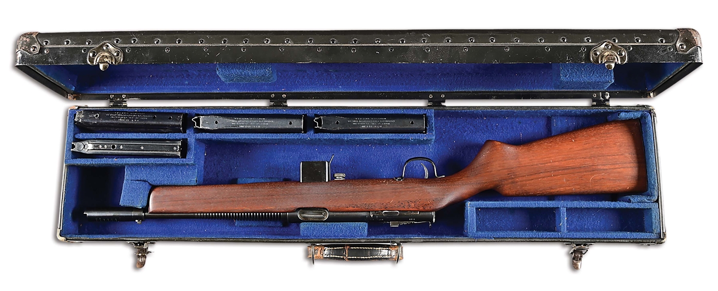 (N) MAGNIFICENT ORIGINAL CONDITION HARRINGTON AND RICHARDSON REISING MODEL 50 MACHINE GUN WITH TRUNK CASE (CURIO AND RELIC).