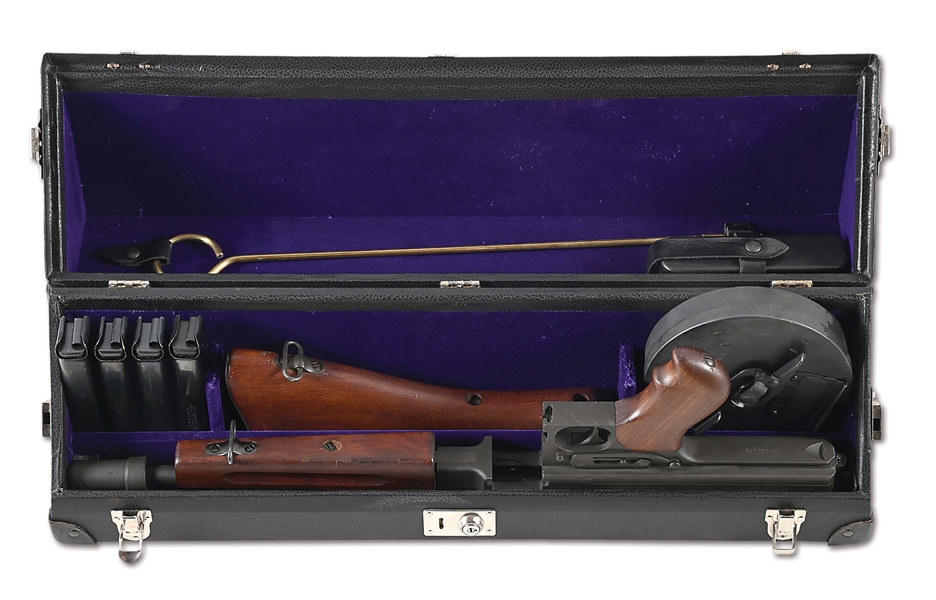 (N) REFINISHED SAVAGE MANUFACTURED AUTO ORDNANCE 1928A1 THOMPSON MACHINE GUN WITH HARD CASE AND MAGAZINES (CURIO AND RELIC).