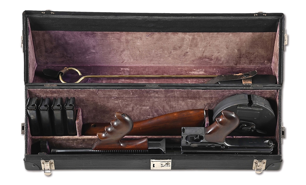 (N) INTERESTING PROVENANCE COLT 1921A THOMPSON MACHINE GUN WITH ORIGINAL HARD CASE (CURIO AND RELIC).