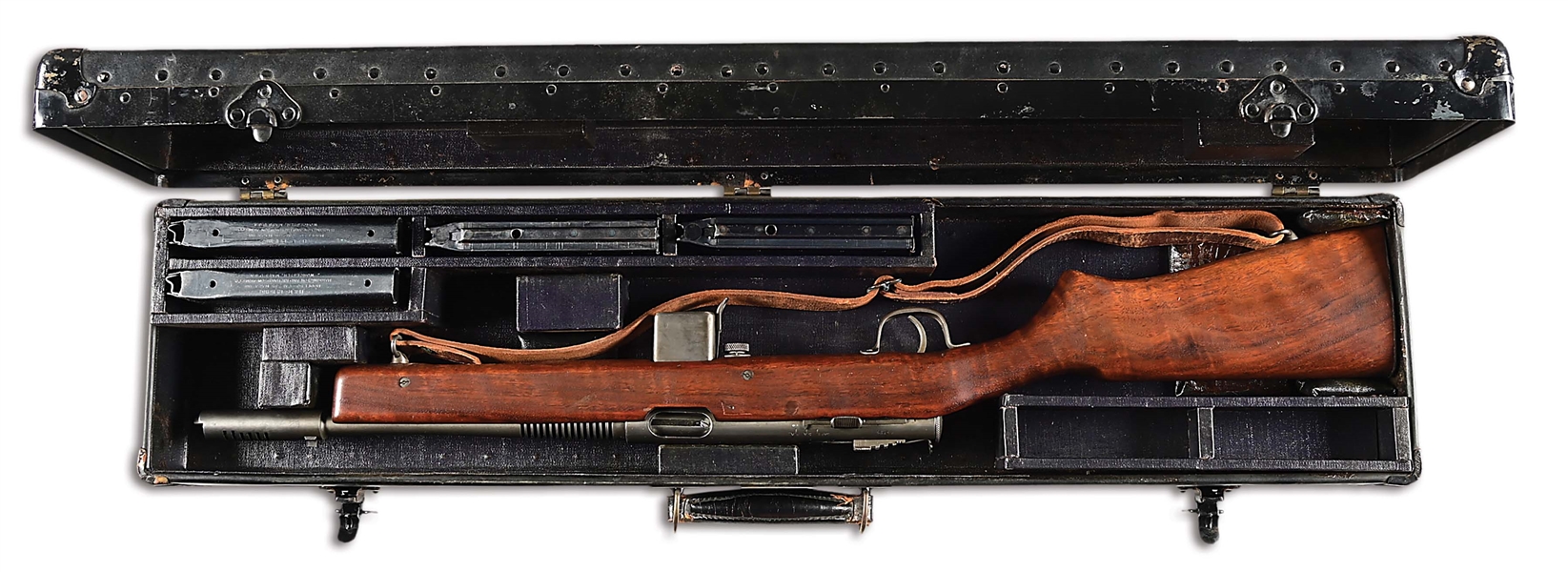 (N) HARRINGTON AND RICHARDSON REISING MODEL 50 MACHINE GUN WITH FABULOUS WOOD AND ORIGINAL TRUNK CASE (CURIO AND RELIC).