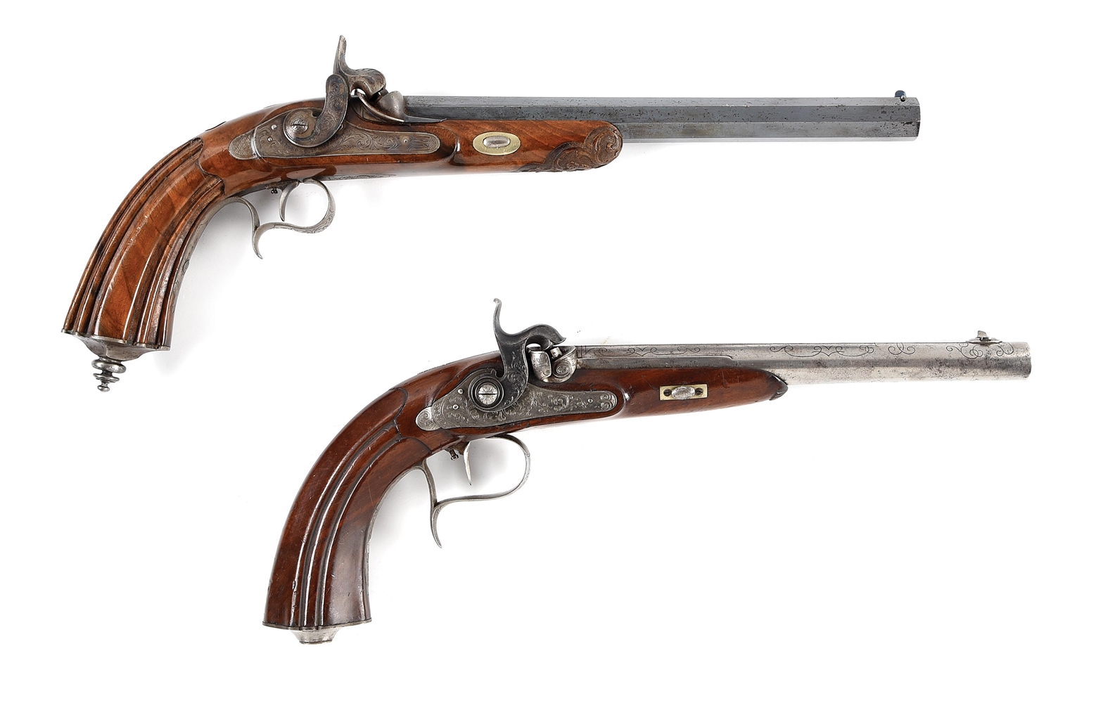 (A) CASED PAIR OF DUELING PISTOLS.