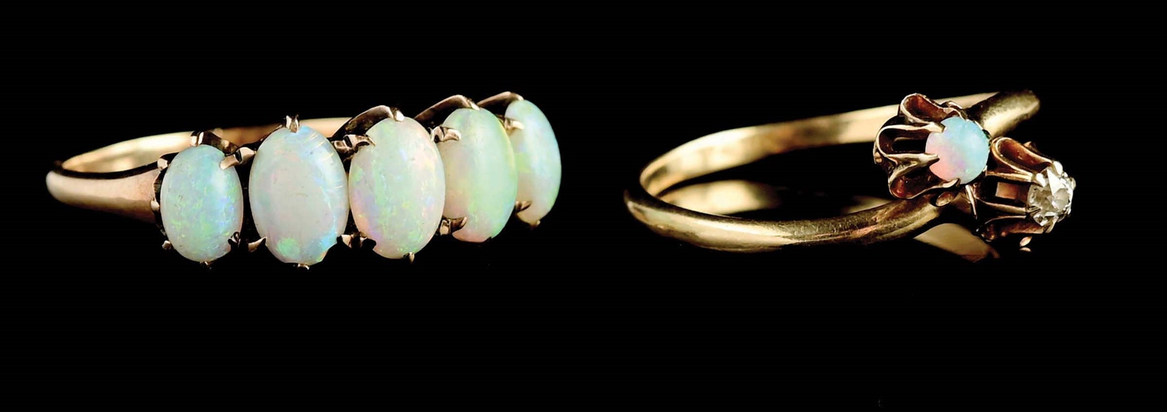 LOT OF 2: ANTIQUE YELLOW GOLD OPAL RINGS.