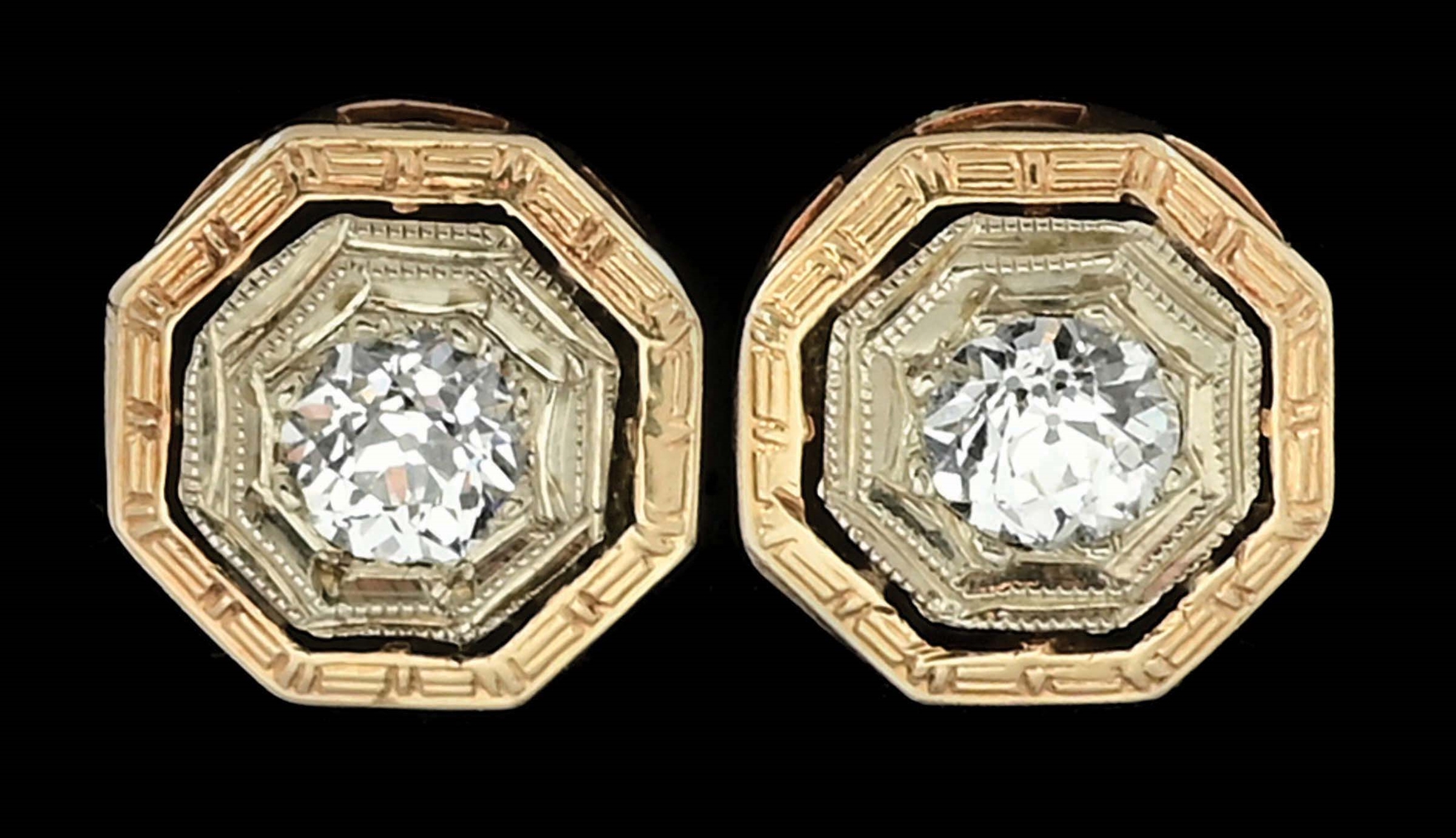 LADIES’ ANTIQUE 14K GOLD DIAMOND EARRINGS.