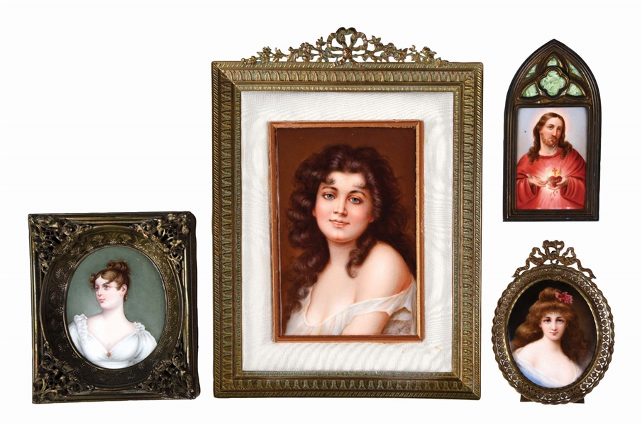 LOT OF 4: PORTRAITS HAND-PAINTED ON PORCELAIN.
