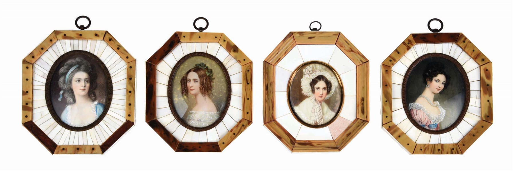 LOT OF 4: PORTRAITS HAND-PAINTED ON IVORY.