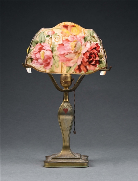 14" PAIRPOINT FLORAL PUFFY TABLE LAMP.