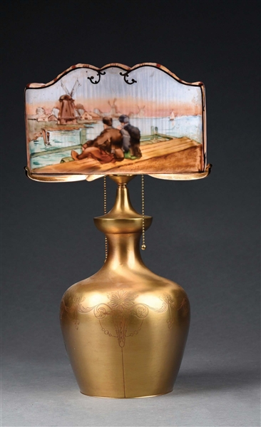 PAIRPOINT REVERSE-PAINTED PILGRIM TABLE LAMP.