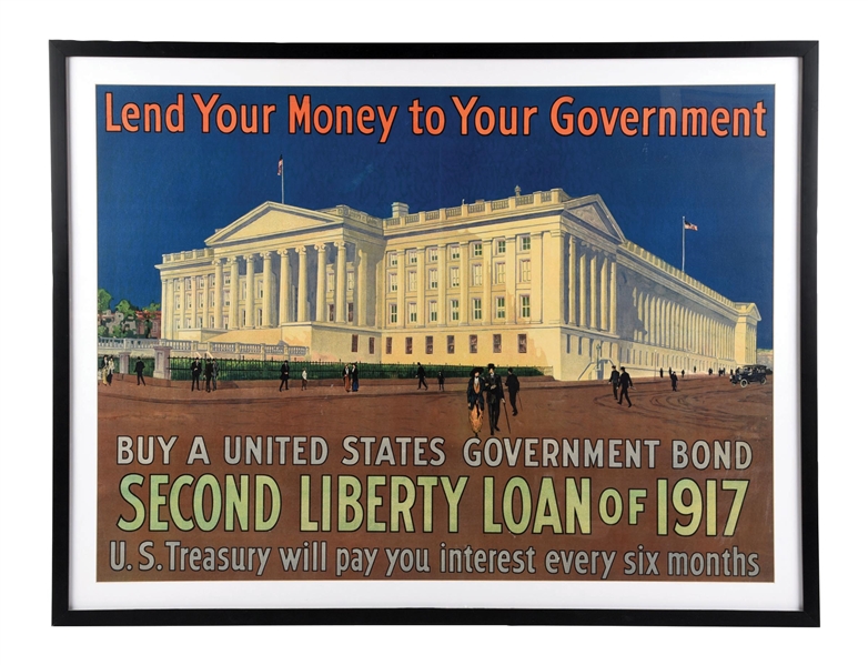 SECOND LIBERTY LOAN OF 1917 GOVERNMENT BOND PAPER LITHOGRAPH W/ CAPITOL BUILDING GRAPHIC