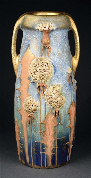 AMPHORA EARTHENWARE MONUMENTAL VASE WITH THISTLES.