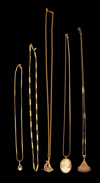 LOT OF 5: 14K YELLOW GOLD NECKLACES