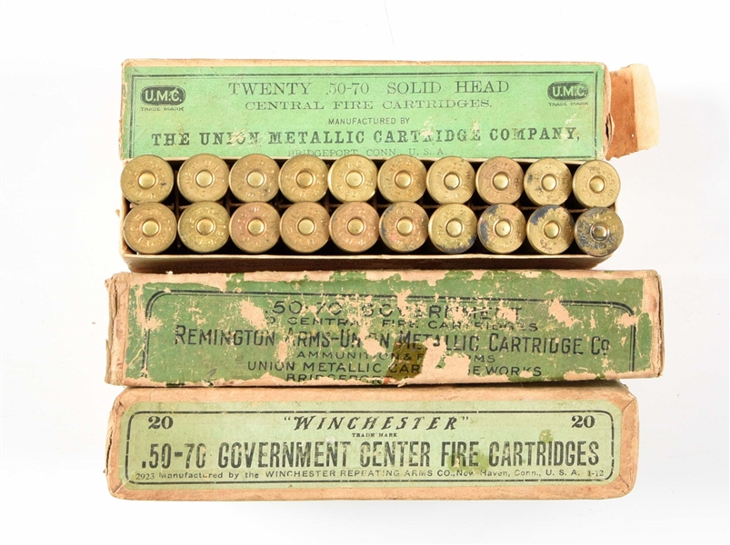 LOT OF 3: BOXES OF .50-70 AMMUNITION.