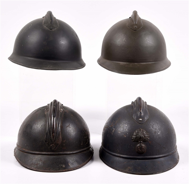 LOT OF 4: FRENCH ADRIAN HELMETS.