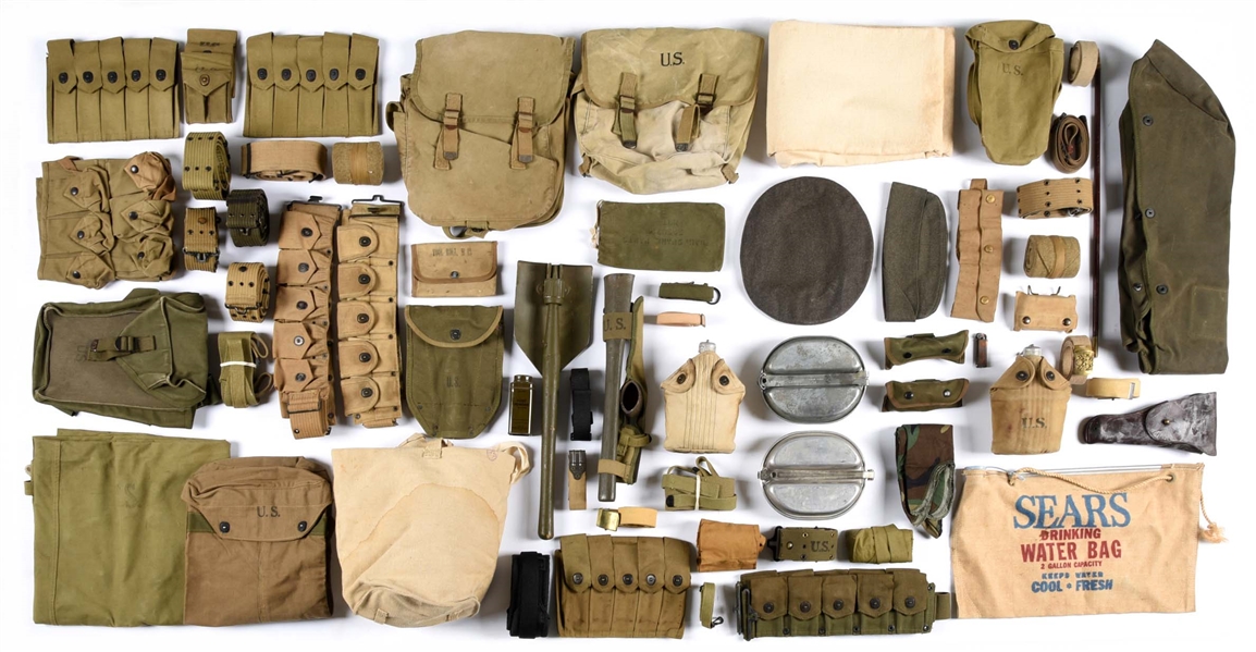 LARGE LOT OF US WWII FIELD GEAR AND EQUIPMENT.