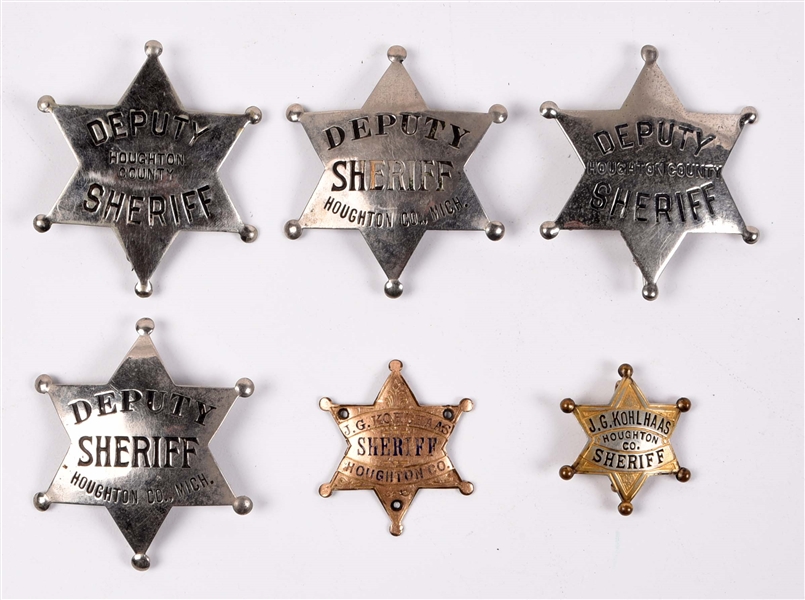 LOT OF 6: HOUGHTON COUNTY MICHIGAN SHERIFFS BADGES.