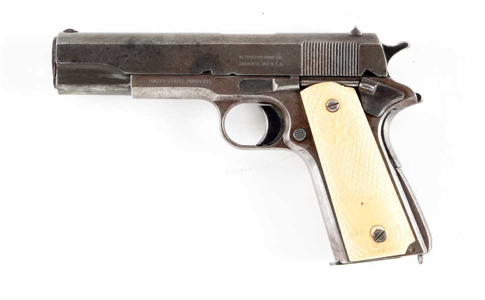 (C) COLT MODEL 1911A1 SEMI-AUTOMATIC PISTOL WITH CARVED IVORY WWII CHINA BURMA INDIA THEATER AIR CORPS GRIPS.