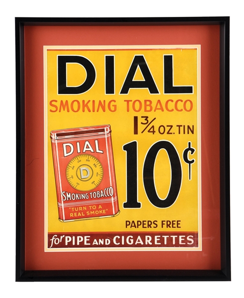 DIAL 10¢ SMOKING TOBACCO PAPER LITHOGRAPH W/ DIAL TOBACCO TIN GRAPHIC.