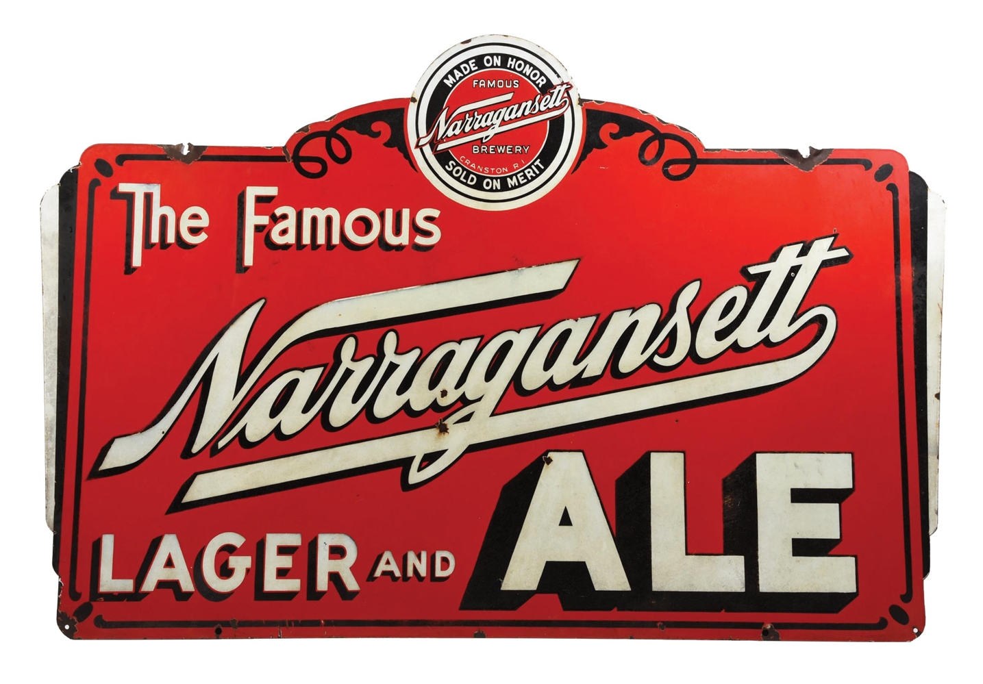 THE FAMOUS NARRAGANSETT BREWERY DOUBLE-SIDED PORCELAIN SIGN
