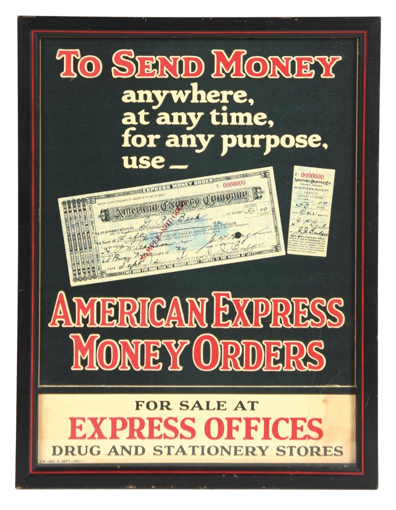 AMERICAN EXPRESS MONEY ORDERS CARDSTOCK LITHOGRAPH W/ MONEY ORDER GRAPHIC.