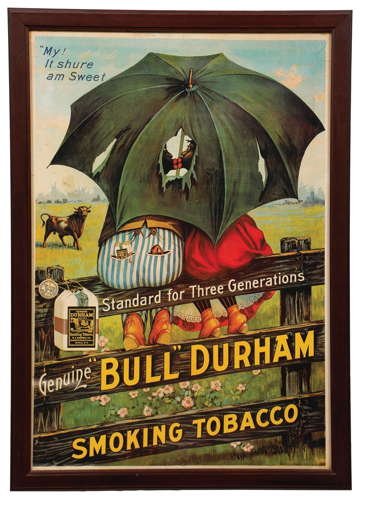 BULL DURHAM SMOKING TOBACCO FRAMED PAPER LITHOGRAPH W/ BLACK AMERICANA GRAPHIC