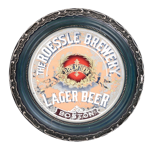 THE ROESSLE BREWERY REVERSE PAINTED GLASS SIGN