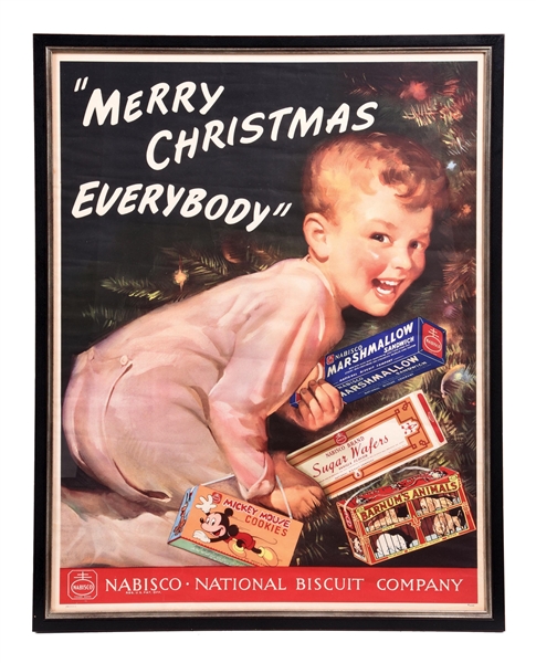 NABISCO NATIONAL BISCUIT COMPANY "MERRY CHRISTMAS EVERYBODY" PAPER LITHOGRAPH W/ CHILD GRAPHIC