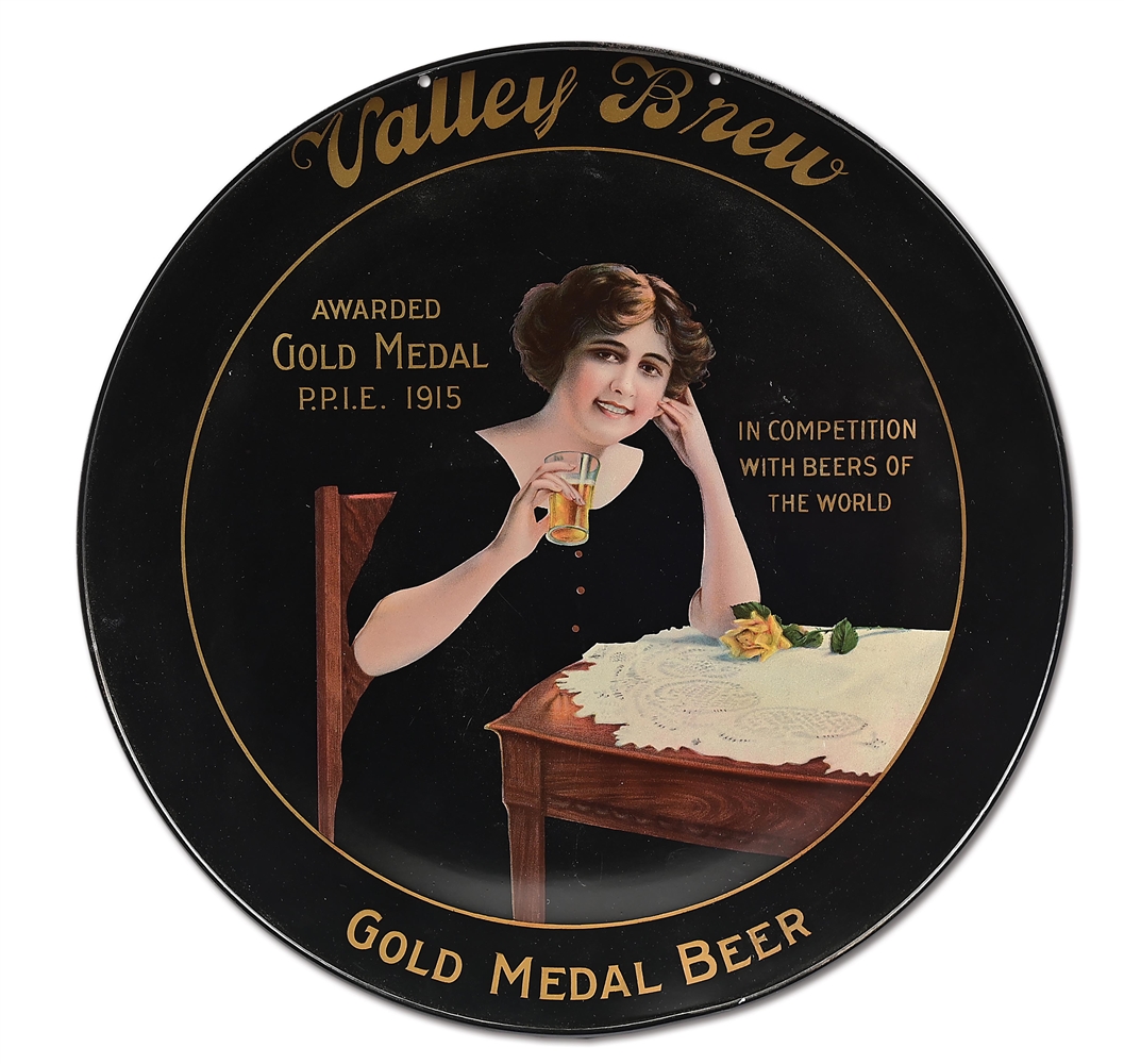 VALLEY BREW GOLD MEDAL TIN BEER SIGN.