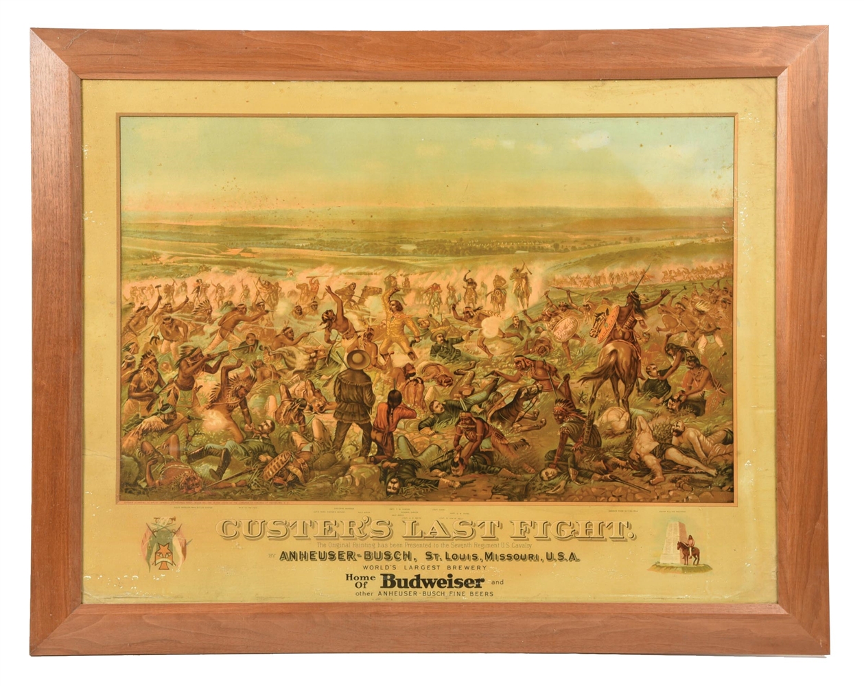 ANHEUSER-BUSCH "CUSTERS LAST FIGHT" CARDBOARD LITHOGRAPH W/ "CUSTERS LAST FIGHT" GRAPHIC.