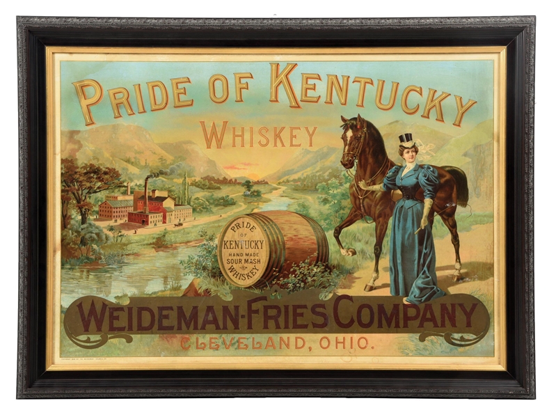 PRIDE OF KENTUCKY WHISKEY PAPER LITHOGRAPH W/ WHISKEY BARREL GRAPHIC.