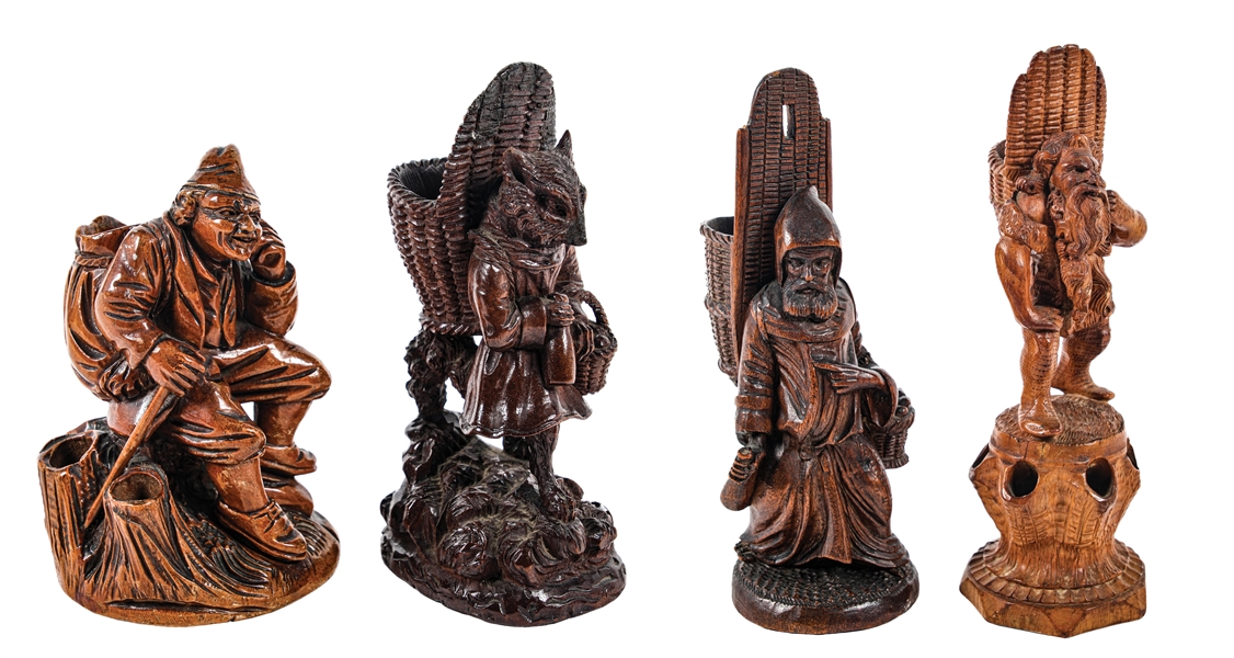A COLLECTION OF 4 CARVED WOOD MATCH HOLDERS