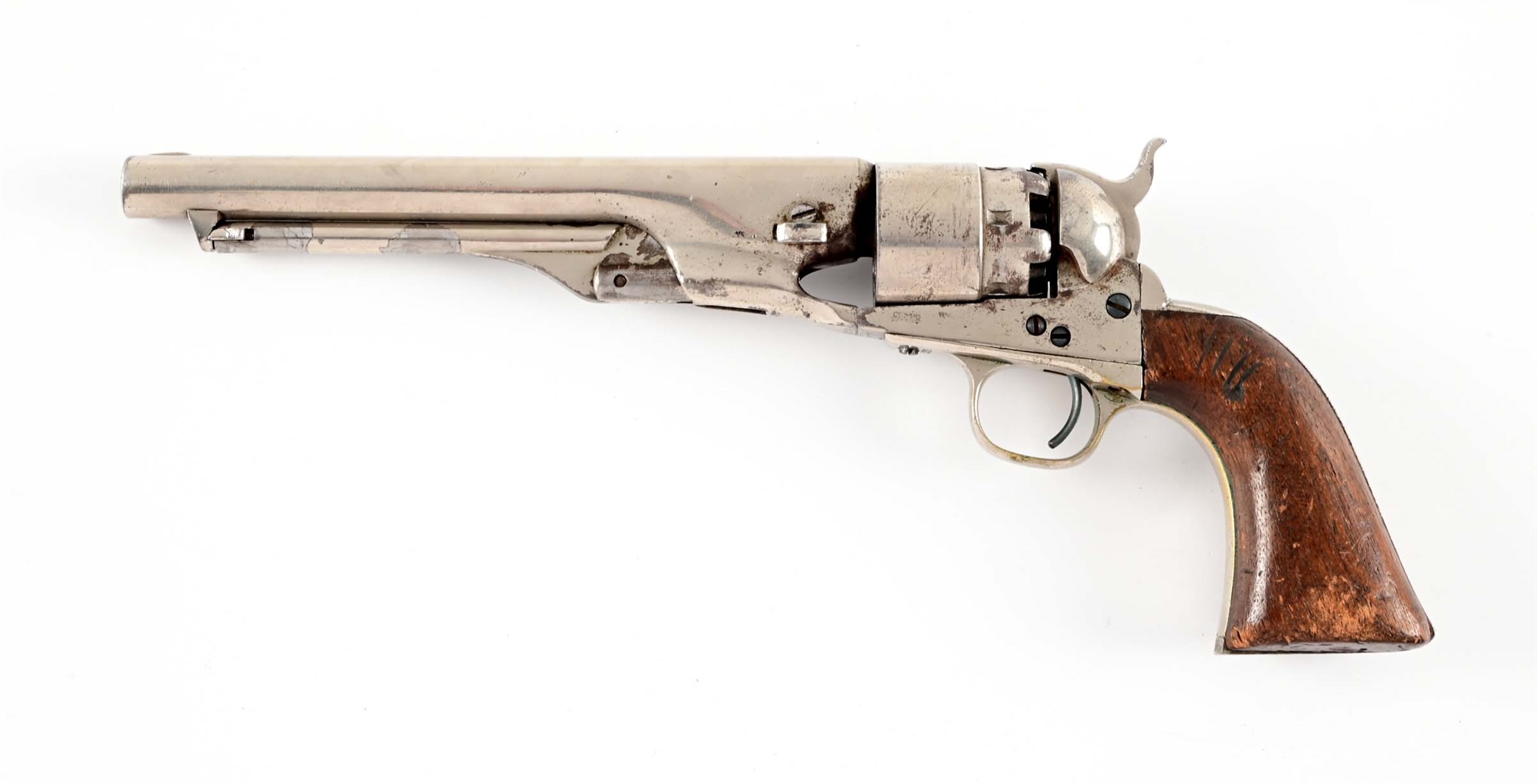 (A) PERIOD FULL NICKEL PLATED COLT 1860 ARMY REVOLVER 44 CALIBER 
