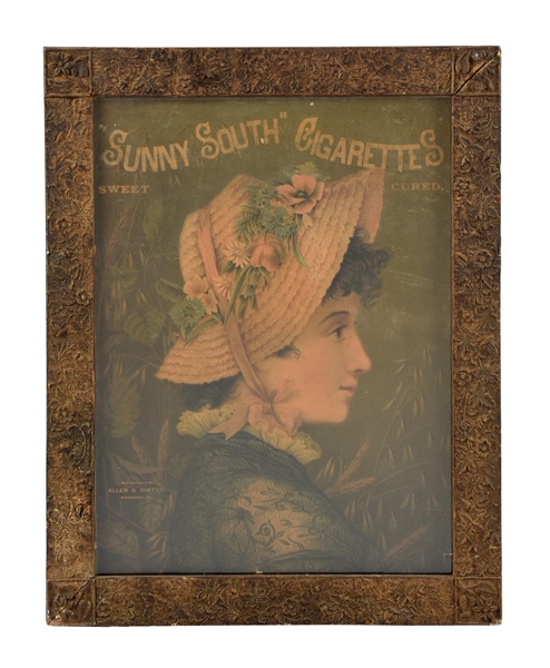 "SUNNY SOUTH" CIGARETTES FRAMED ADVERTISEMENT