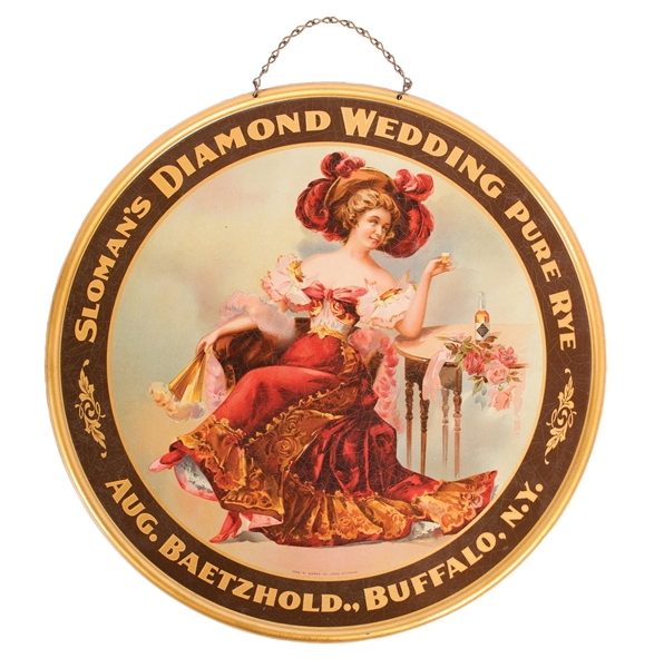 DIAMOND WEDDING PURE RYE ROUND PAINTED METAL CHAIN HANGER SIGN