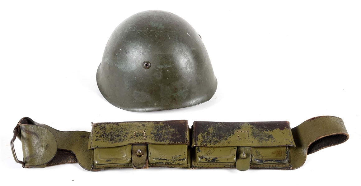LOT OF 2: ITALIAN WWII M33 HELMET AND CARCANO BANDOLEER.