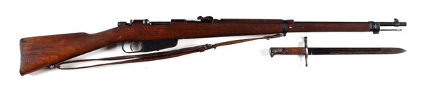 (C) ARMAGUERRA CREMONA M41 CARCANO BOLT ACTION RIFLE WITH BAYONET.